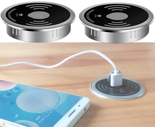 lealovengzh Embedded Desktop Wireless Charger | 15w Portable Desk Fast Wireless Charging Station With Usb Interface | Support Usb-A And Usb-C Output | For 60mm Desk Hole,2pcs
