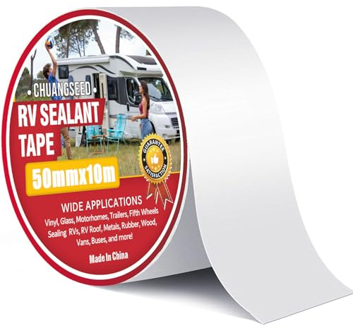 CHUANGSEED Ruban Adhésif de réparation de RV blanc,ruban en butyle camping-car,5cmx10m,Ruban pour Caravane,white rv sealant tape pour RV,Camping-Car,toiture,Bateau réparer Les Fuite