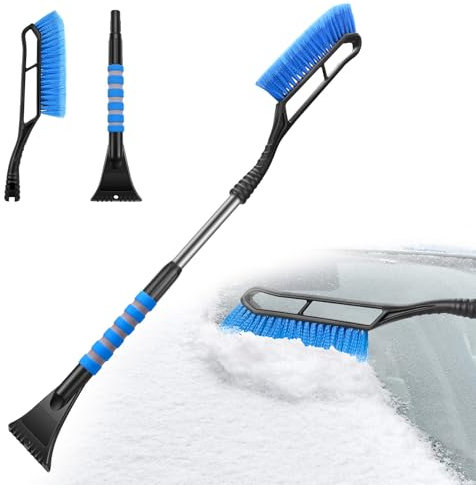 MMOBIEL Snow Brush and Ice Scraper for Car Windshield Essential Automotive Exterior Accessory, Winter Car Gadget – Detachable Universal Vehicle Snow Scraper – Durable Ergonomic Foam Grip – Blue
