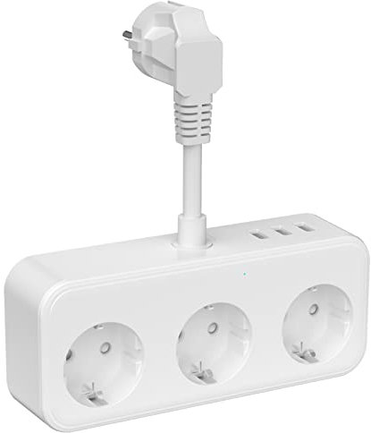 Steckdosenleiste 3-Fach, Verteilersteckdose mit 3 USB, Doppelstecker für Steckdose, Weiß