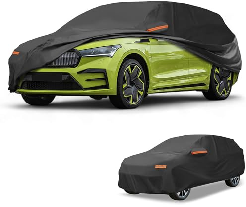 Partuto 190T-PU Black Full Car Cover for Skoda Enyaq Right Side Zipper | All-Weather, Waterproof, UV-Resistant, Outdoor Full Exterior Protection, Right Side Zipper