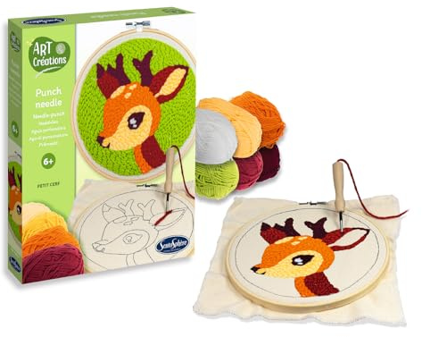 Sentosphère - Punch Needle Kleiner Hirsch - Kreativset für Kinder - Punch Needle Einführung ab 6 Jahren - Spielerisch und beruhigend Stickset - 20551
