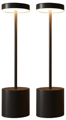CATAVANA-Lot de 2 Lampes de Table sans Fil - Rechargeables LED pour Intérieur/Extérieur - Cable USB-C - Lampe Tactile avec Variateur - Design en Métal - Marque Française - Noir