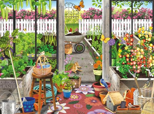 Buffalo Games - Sapphire Select - Tracy Flickenger - Garden Shed Greenhouse - 1000 Piece Jigsaw Puzzle – Challenging & Fun – Blue Backed Puzzle Board – Giftable Display Box - Full Size Poster Included