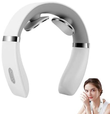 Rukjmqi Masajeador Eléctrico Para Cuello, Masajeador Inalámbrico Portátil, Vibración Recargable con Calor y 10 Modos para Masaje de Tejido Profundo, del Estrés y Cuidado Facial, Uso en Casa y Viajes