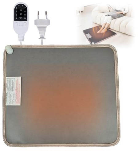 WRQIOO Elektrischer Fußwärmer, 50 x 55cm Heizmatte Fussboden mit Thermostat, Beheizbare Fußmatte, Heizteppich Fussboden, 10 Heizstufen und 3 Zeiteinstellung, Heizmatte Füße für Büro, Hause