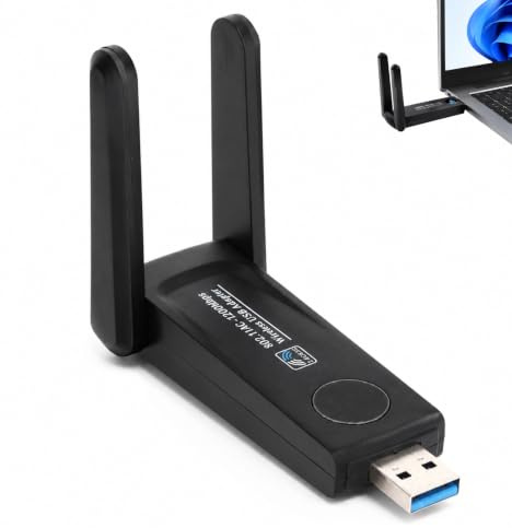 Risegun USB WLAN Stick für PC, 1200Mbps USB 3.0 Dual Band 2.4GHz/5GHz Internet Stick WiFi Adapter PC mit 2 x 5dBi Antenna Kompatibel mit Windows XP 7 8 8.1 10, Schwarz
