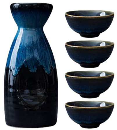 SUNOYA Sake-Set,5 Stück 300ML Traditionelles Japanisches Sake-Becher-Set,Japanische Sake-Flasche,Japanische Sake-Becher Aus Keramik Für Zuhause,Wohnzimmer,Teestube(Büro)
