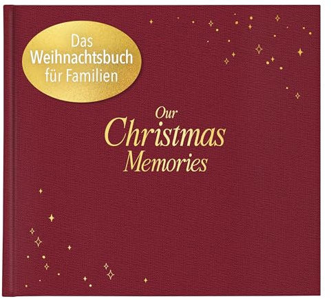 mintkind® Erinnerungsbuch Familie Weihnachten, Fotobuch 10 Jahre Weihnachtszauber mit Platz für Fotos Rezeptseiten Ritualen Notizen, Premium Papier, Leinen-Hardcover, 24x22 cm, Rot