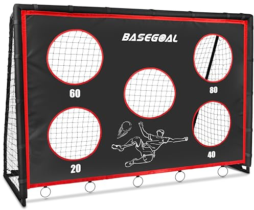 Fußballtor mit 5-Loch Torwand & Erdankern | Tragbares Garten Fußballtor für Jugendliche & Erwachsene | Stabiles Fußballtor Set mit PE-Netz | Ideal für Schule und Vereinstraining-180x70x120 cm
