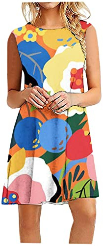 Generisch Vestido de verano para mujer, camiseta de flores, vestido de verano, sin mangas, informal, vestido de carnaval