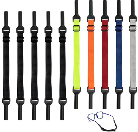 10x Brillenband Verstellbar Sportbrillenband Anti-Rutsch Brillenriemen Bunt | Einstellbar Maenner Frauen Kopf, Sicherer Halt Sport, Verrutschen Beschichtung Rutschfest, Universell Brillen passend