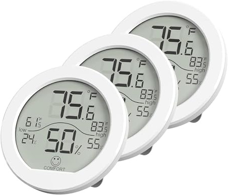 SECRUI Digital Termometro-Higrometro Interior Casa, Blanco/3 Piezas, Medidor Temperatura y Humedad Ambiente, Sensor Termohigrometro con LCD para Casa/Habitación/Salón/Oficina, Montaje en Pared/Nevera