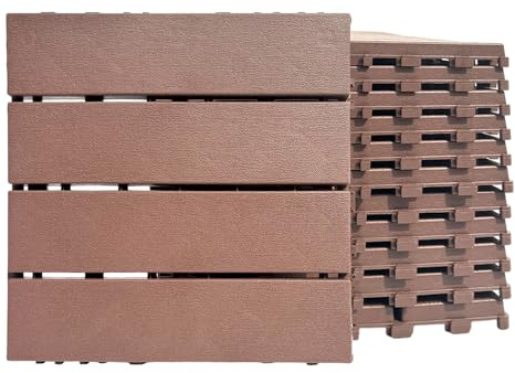 Nicoman PVC Terrassenfliesen mit Klicksystem - 30x30 cm, Wasserdicht & Rutschfest, 12 Stück, Steinstruktur Oberfläche - Bodenbelag für Balkon, Terrasse, Garten & Poolbereich (Braun-Z, 12pcs)