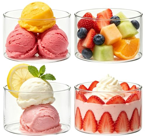 ZoneYan 4 Copas Vidrio Helado 200 ml, Cuenco de Helado Transparente, Vasos Helado Cristal, Taza Postre Cristal para Helado, Batido de Leche, Frappe, Lavavajillas (B, 400ml)