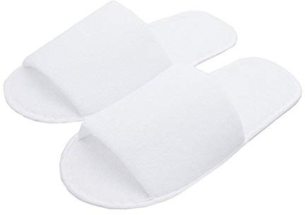 Carenesse 4 Paar Hotelslipper S-M offen Praktische & Bequeme Einwegslipper aus 100% Baumwoll-Frottee Gästeschuhe weiß mit Rutschfester Sohle Größe ca. 38-42 leicht & platzsparend