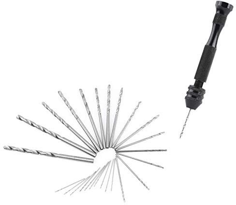 Set di punte elicoidali per trapano a mano, fai da te, modello di morsa a spillo, mini trapano a spirale, con 25 punte micro da 0,3 mm a 3,6 mm (nero)