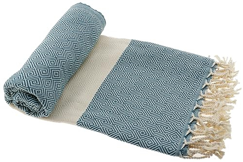Stefano Ferrante ELMAS Hamamtuch Saunatuch Pestemal Fouta Strandtuch Badetuch Handtuch Baumwolle Backpacker 100x180 cm (Petrol)