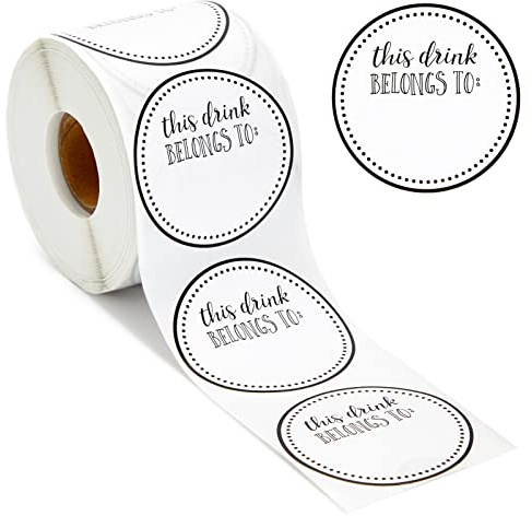Juvale Drink Markers (500-Count) - Wine Glass Marker Sticker Roll, This Drink Belongs to Fill-in-Blank Drink Labels for Weddings, Gatherings - 5.1 cm in Diameter