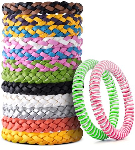 Mosquito Repellent Bracelet 14 Pack,100% Natural Insect Mosquito Bands Adjustable Leather Deet-Free Insect Repellent Bracelets for Adults & Kids Hiking Outdoor Travel Essentials