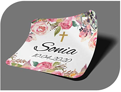 CrisPhy personalisierbare Aufkleber zur Kommunion oder Taufe mit Namen und Datum, Aufkleber für Einladungen zur Hochzeit, Verlobung, Geburtstag, Party, Vintage, Stempel