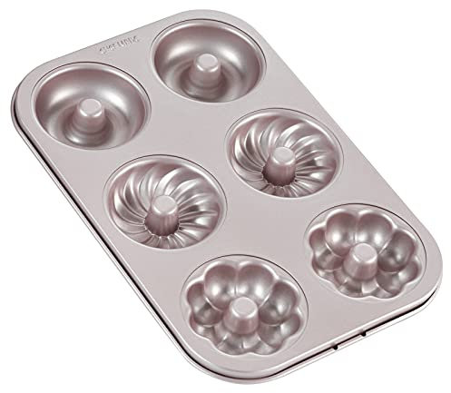 CHEFMADE Moule à beignet moule à gâteau, Ustensiles de cuisson à beignet à motif antiadhésif à 6 cavités pour la cuisson au four (or Champagne)
