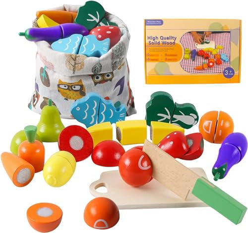 HVDHYY Holzspielzeug Küchenzubehör Hölzernes Geschnittenes Obst und Gemüse als Spielzeug Obst Kinderküche zu Spielen Schneiden Rollenspiele für ab 2 3 4 5 Jahre Geburtstags Geschenk