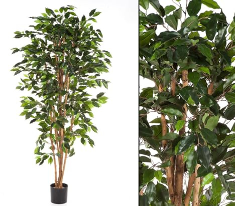 Kunstbaum 210cm Ficus Benjamini mit 1300 Blätter aus Textilfaser Material