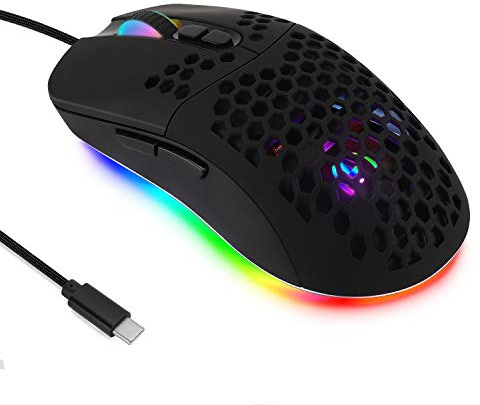 HXMJ Wired USB C Gaming Mice,Lightweight Honeycomb,7200DPI,Corded Mouse with RGB Backlit for Apple MacBook,Tablets,Computer or Laptops with Type C Port