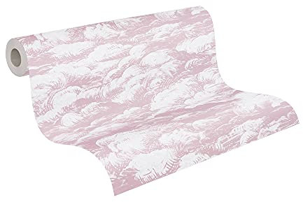 A.S. Création Papier Peint Nuages Jungle Chic intissé - 10,05m x 0,53m - Rosé Blanc Fabriqué en Allemagne 377051 37705-1