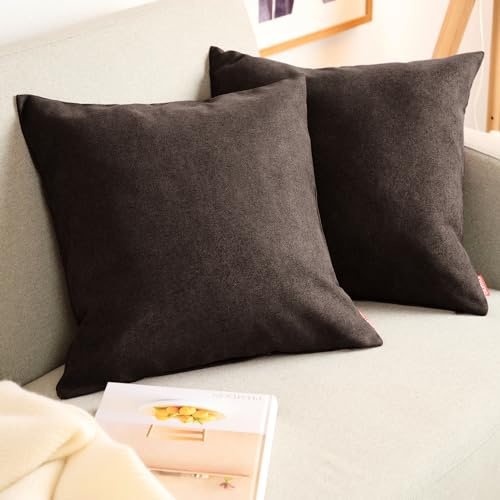 Blumtal 2er Set Kissenbezug 60x60 braun - kuschelige Chenille Kissenbezüge mit verstecktem Reißverschluss, Oekotex Zertifizierte Kissenhülle für Deko-Kissen Sofakissen Polster & Zierkissen