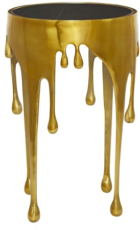 Deco 79 Aluminum Metal Abstract Melting Drip Accent Table with Melting Design and Shaded Glass Top, 16' x 16' x 25', Gold