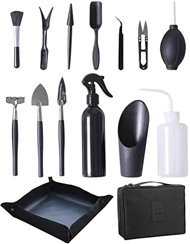 15 Stück Sukkulenten Pflanzen Werkzeuge – Pflanzenumtopfmatte und Aufbewahrungstasche, Mini-Garten-Umpflanzwerkzeuge für Innen- und Außenbereich, Miniatur-Feenblumen-Pflanzenpflege