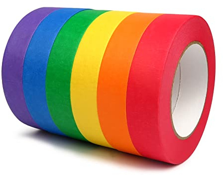 Clickslock Colored Masking Tape, 6 Rolls Painters Tape 1 x 55yd, Colorful Craft Tape, Rainbow Labeling Tape for Arts Crafts DIY, Decorative Paper Tape for Kids