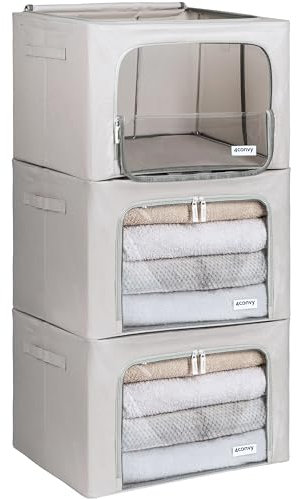 4CONVY Scatole per Armadio Rigide con Cerniera – [2024 MATERIALE AGGIORNATO] Contenitori per Armadio per Vestiti, Trapunte – Organizzatore Armadio con Struttura in Metallo Pieghevole - 3x66L