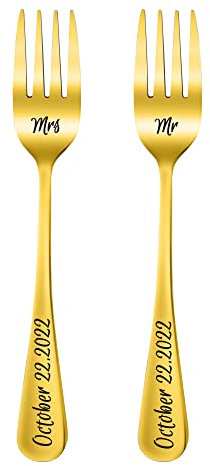 Fourchettes de mariage personnalisées, Fourchettes gravées Mrs&Mr, Fourchettes de table en acier inoxydable gravées avec nom et date Fourchettes à dîner Cadeau de mariage pour couples mariés