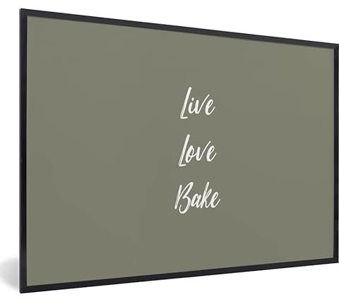 MuchoWow Poster encadré Live love bake - Citations - Proverbes - Pâtisserie Tableau deco avec cadre 60x40 cm affiche decoration murale