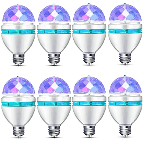 Lanties 8 Pack LED Disco Light Bulb, Rotating Color Changing Strobe with Multi Crystal Effect, E26/E27 Base for Indoor Outdoor Party Stage Photography
