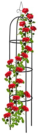 Relaxdays Tutor Plantas Obelisco, 200 cm de Altura, Soporte Enredaderas Metal, Guía Trepadoras Rosales Jardín, Negro