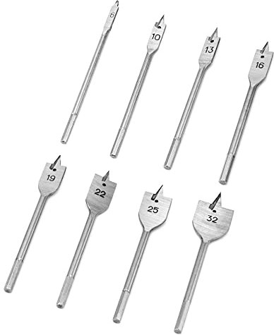 QWORK® 8 Stücke Flachfräsbohrer Set, mit 1/4 Sechskantschaft, Ø 6-32 mm, Flache Bit Set für Holzbearbeitung