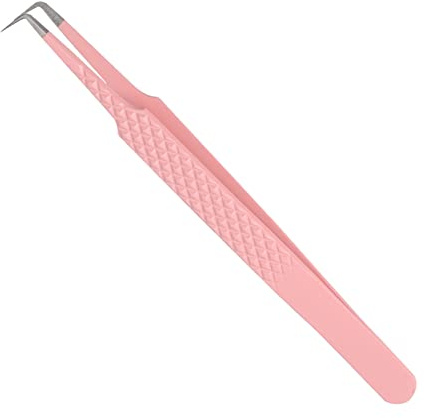 Gemerry Pince Extension Cils Professionnelle Antidérapant Pour Volume Russe à Bouts 90° Pointus Courbé en Acier Inoxydable - Brucelles de Précision (Rose)