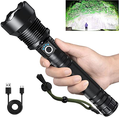 Rechargeable Flashlights 99,000 Lumens, Super Bright LED Flashlight High Lumens with USB Cable, 5 Modes Waterproof Flashlight Powerful Flash Light for Home Camping Hiking