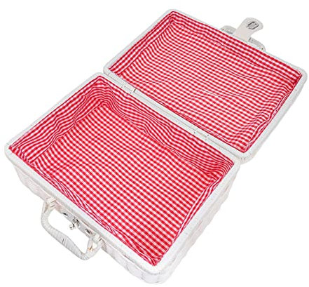 Cabilock Retro Handgewebte Aufbewahrungsbox Aus Rattan Imitat Weiß Mit Stoffbezug Verschlussschnalle Tragegriff 30x21x12cm Aufbewahrungskoffer Für Zuhause Und Geschenk