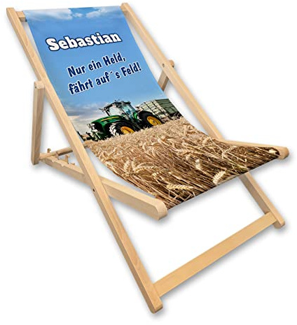 Unikatolo Liegestuhl mit Traktor & Name personalisiert | Geschenkidee Männer | Landwirt Nur EIN Held fährt aufs Feld | Strandstuhl, runder Geburtstag individuelles Geschenk | Traktor 1