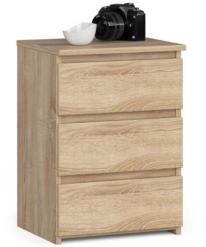 AKORD | Nachttisch Kommode CL-3 mit 3 Schubladen | für das Wohnzimmer Schlafzimmer Schrank Büro Arbeitszimmer | Modernes Funktionales Design | B40 x H57 x T35 cm, Gewicht 26 kg | Sonoma-Eiche