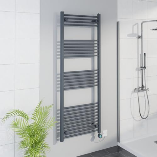Warmehaus Smart WiFi Thermostatic Electric Bathroom Straight Heated Towel Rail Warmer Radiator with Timer 1600x600mm - Anthracite