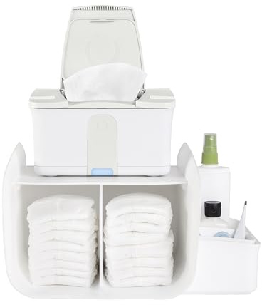 Ubbi Organizador de pañales, almacena pañales de bebé, toallitas y accesorios para bebés, organizador de mesa para la guardería del bebé, esencial para recién nacidos, color blanco