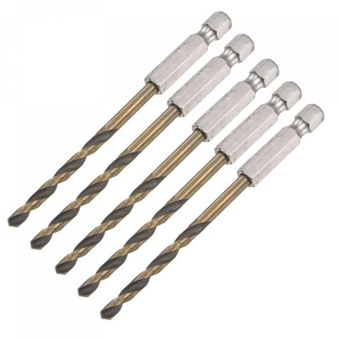 TA-VIGOR 5Pcs 4mm Hex Shank Twist Drill Bit Set, 1/4 Inch Shank HSS High Speed Steel Drill Bit Set Quick Change Twist Drill Bits for Woodworking, Plastic and Metal