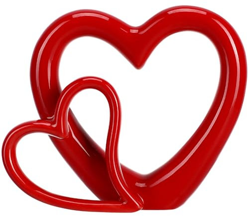 MAGICLULU Rote Herzfigur Keramik-Herzstatue Hochzeits-Herzskulptur Herzförmige Hohle Vasen Jubiläumspaar Rot