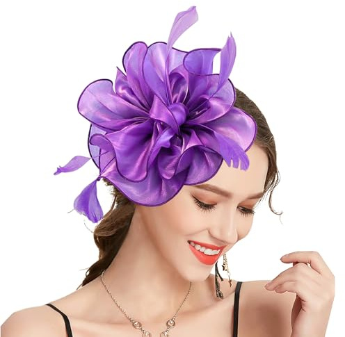 Orgoue Fascinators for Women, Kentucky Derby Hats for Women Tea Party Hat for Women for Girls Lady Cocktail Church Wedding (organza, purple)